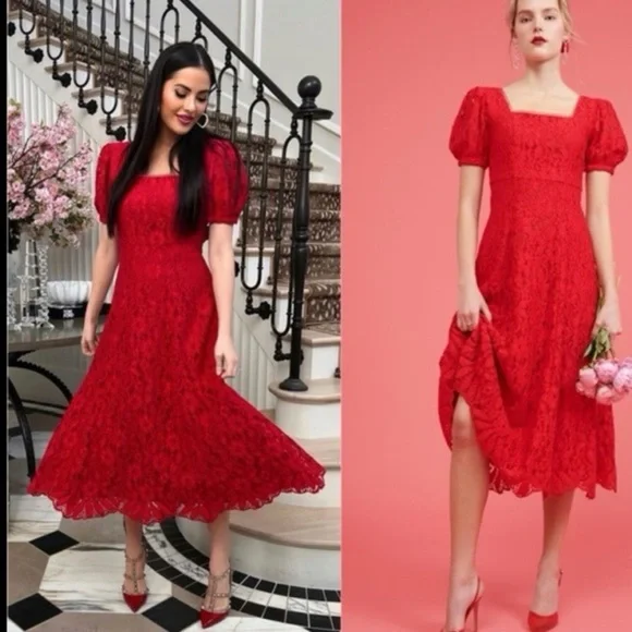 VGUC Rachel Parcell RP Red Lace Fit & Flare Cocktail Holidays Midi Dress XS - Picture 12 of 13